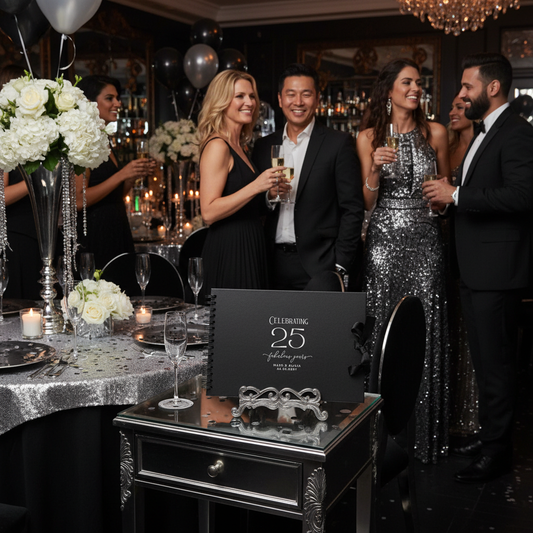 25 Year Silver Anniversary A4 Black Scrapbook - Personalised