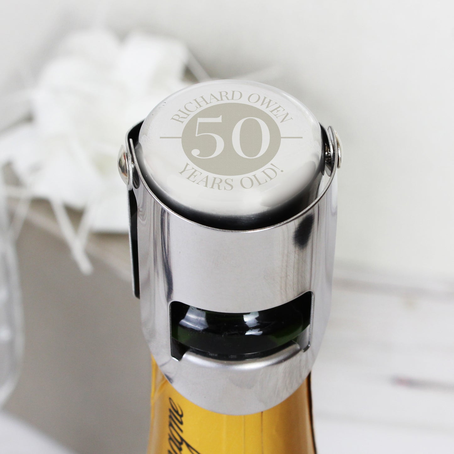 50th Personalised Birthday/Anniversary Bottle Stopper - Engraved with Name/Date