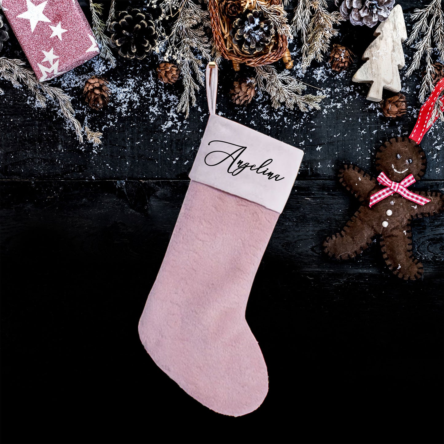 Personalised Faux Fur Christmas Stocking - Pink
