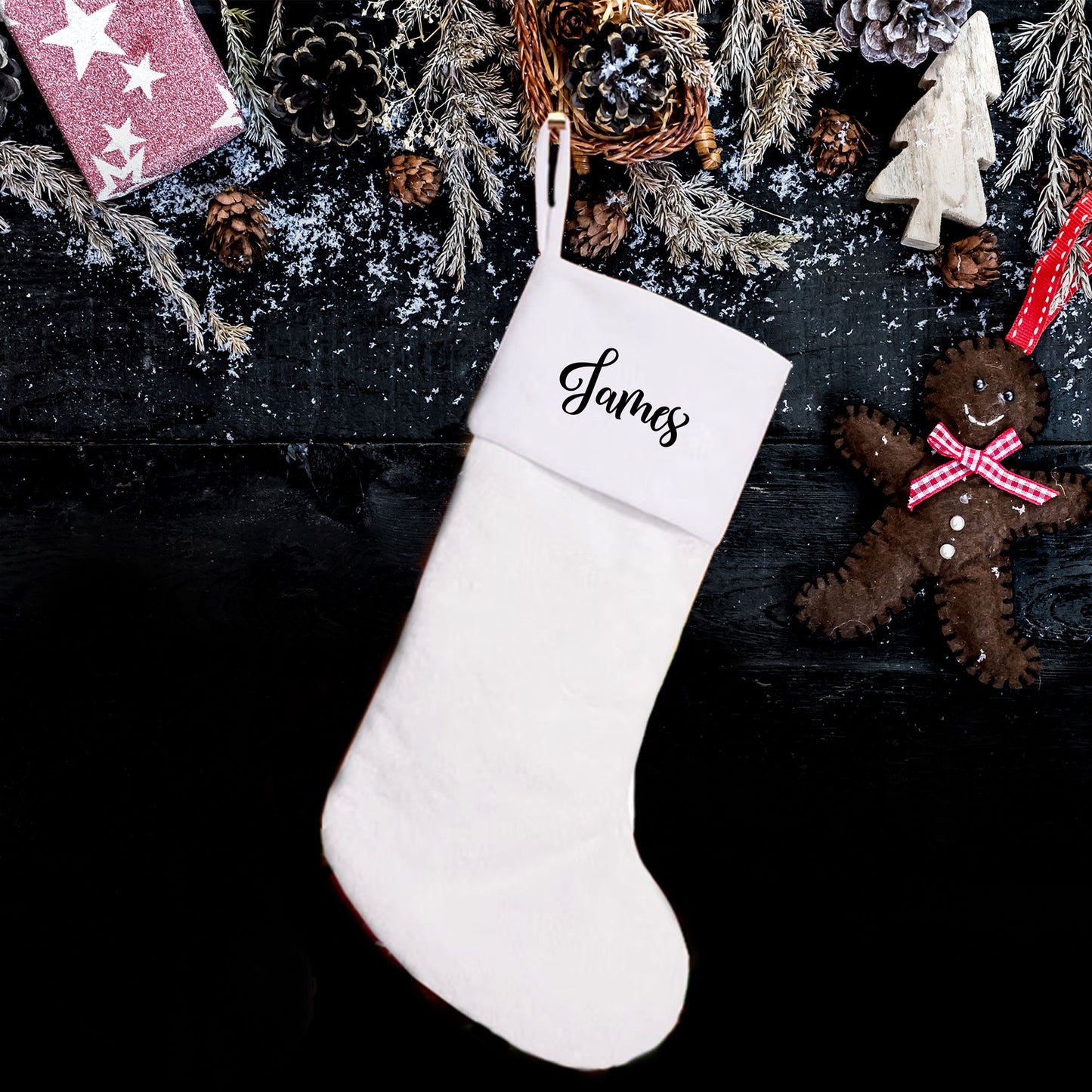 Personalised Faux Fur Pink Girls/Boys Christmas Stocking - Pink | White