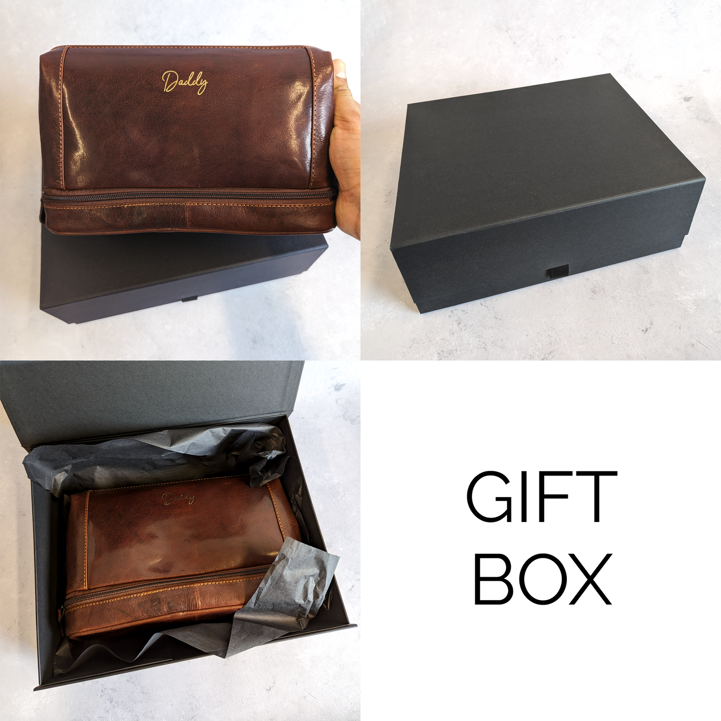 Brown Leather Personalised Washbag - with Wide Opening & Bottom Compartment