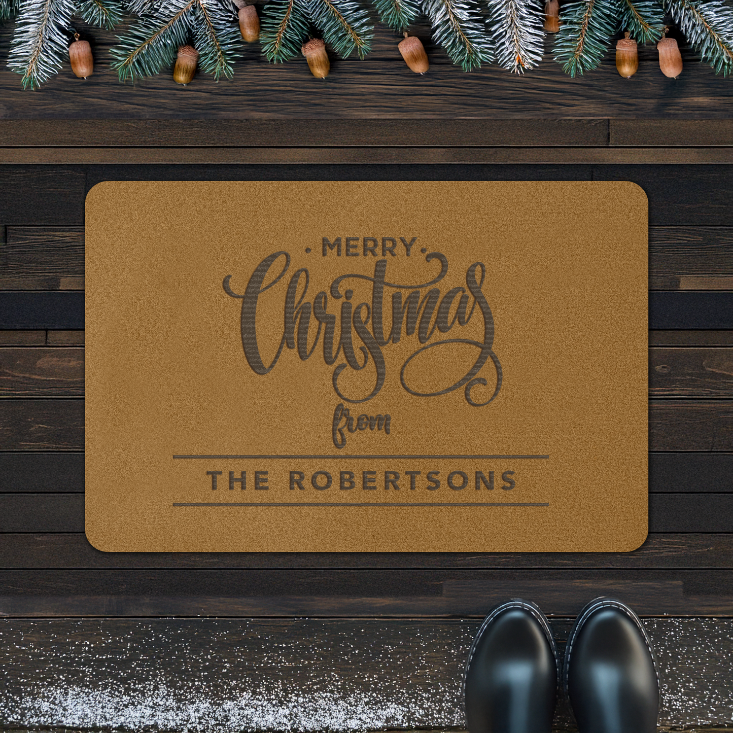Merry Christmas Personalised Doormat | Brown | Home Gift | Indoor and Outdoor Use | Weatherproof