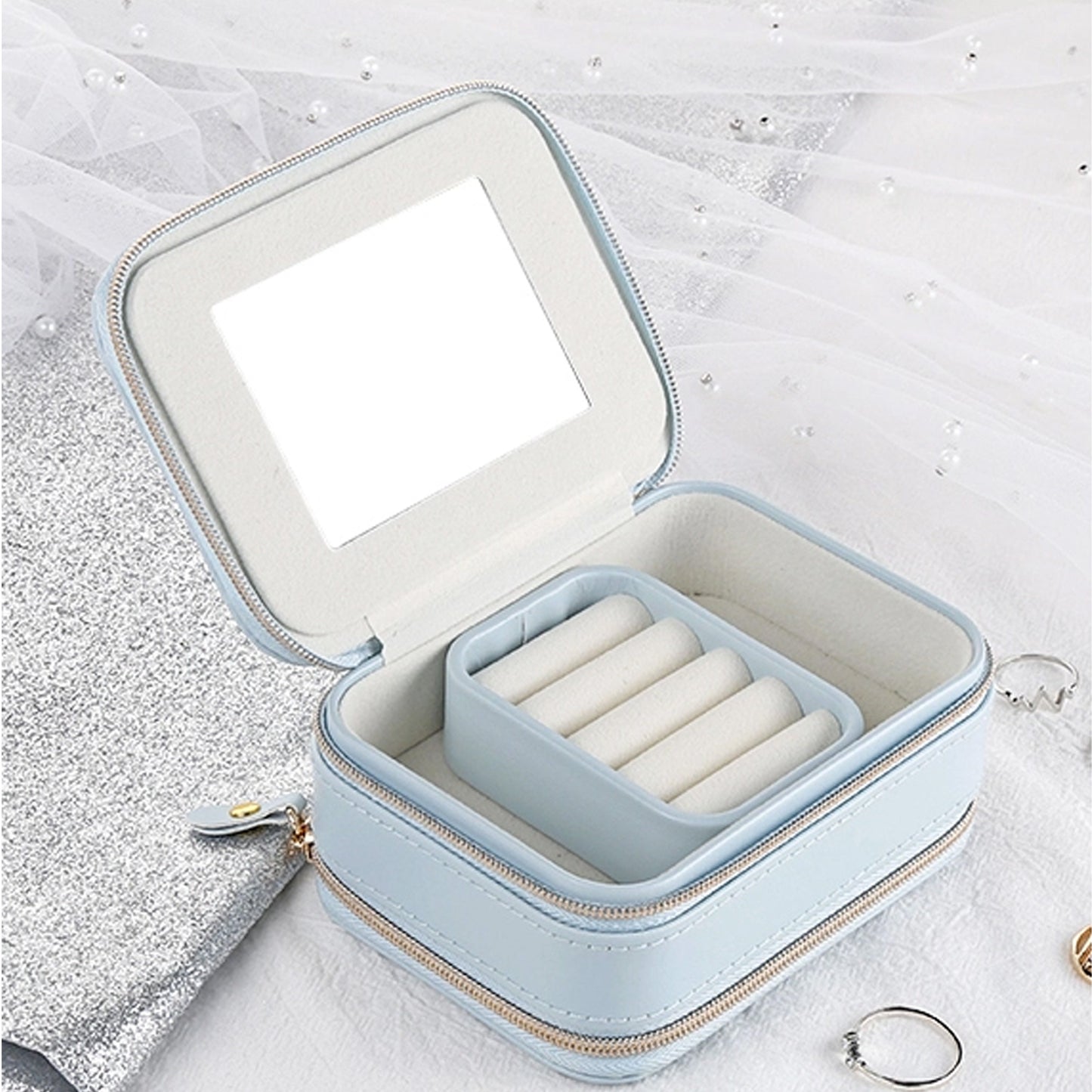 Pearl Blue Travel Jewellery Box - Personalised