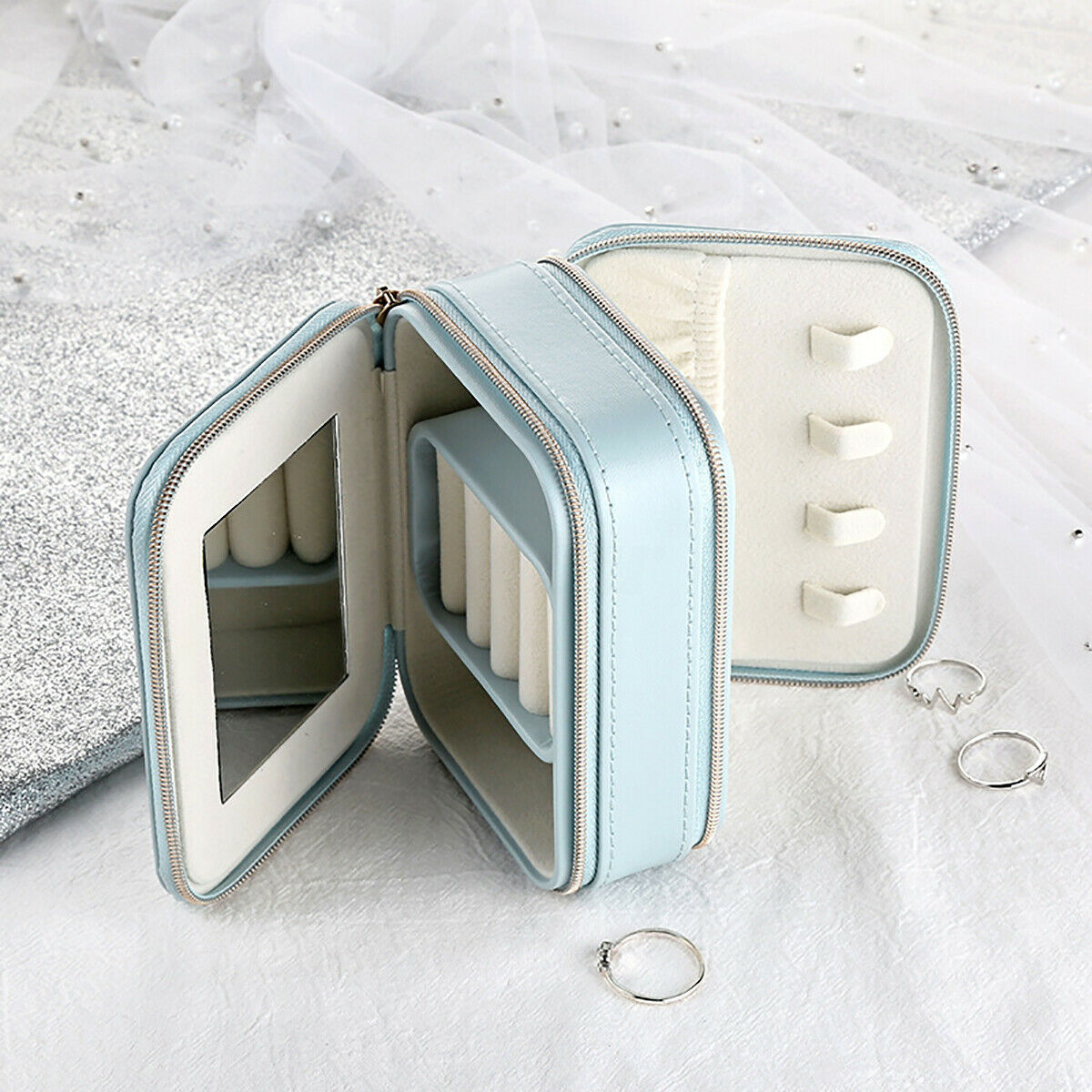 Pearl Blue Travel Jewellery Box - Personalised