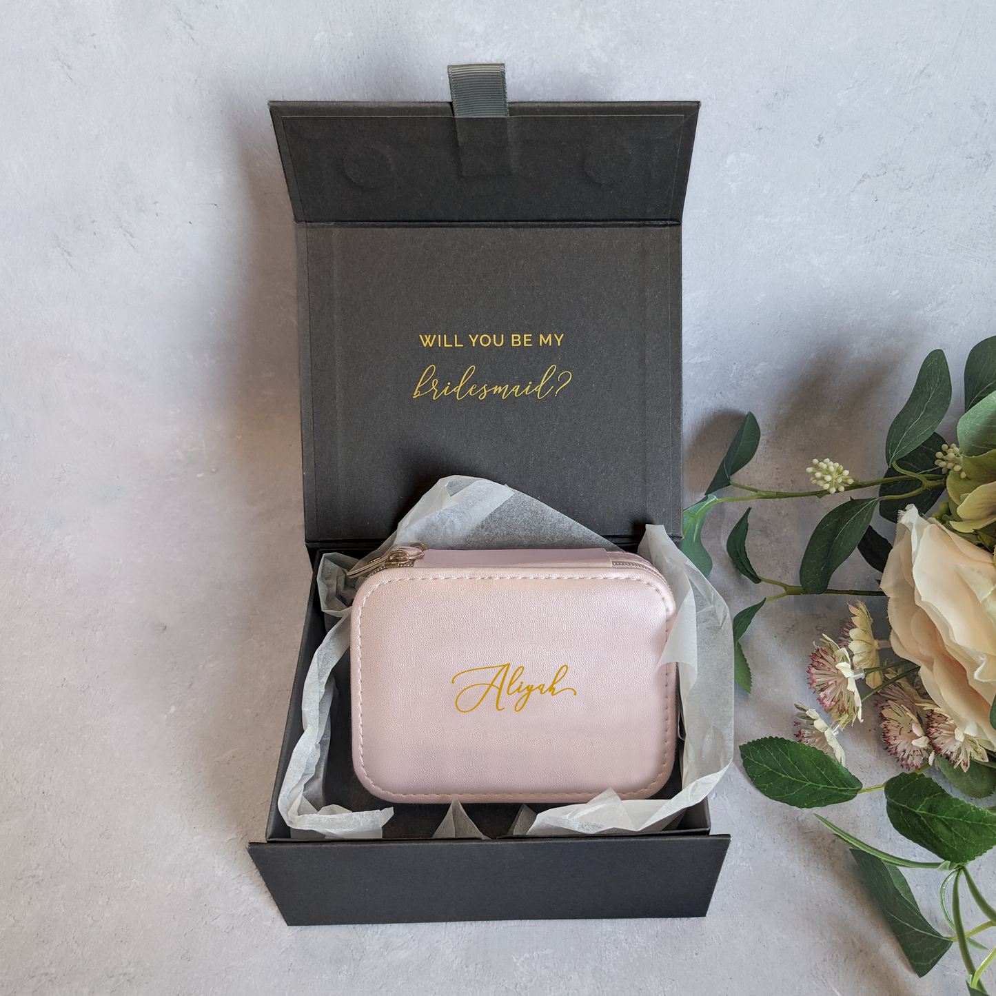 Bridesmaid Proposal with Blush Pink Travel Jewellery Case - Personalised
