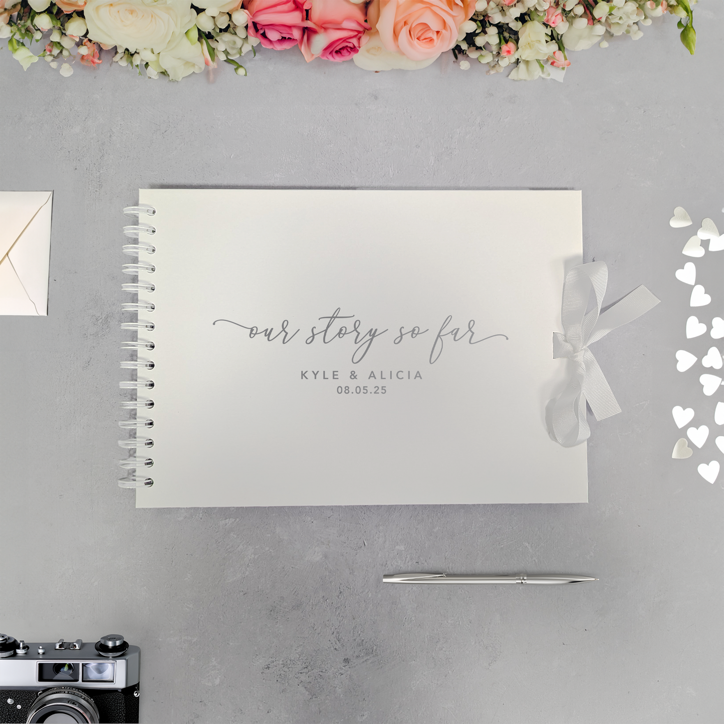 Personalised A4 Couple Scrapbook for First Anniversary or Wedding - Our Story So Far - Real Foil
