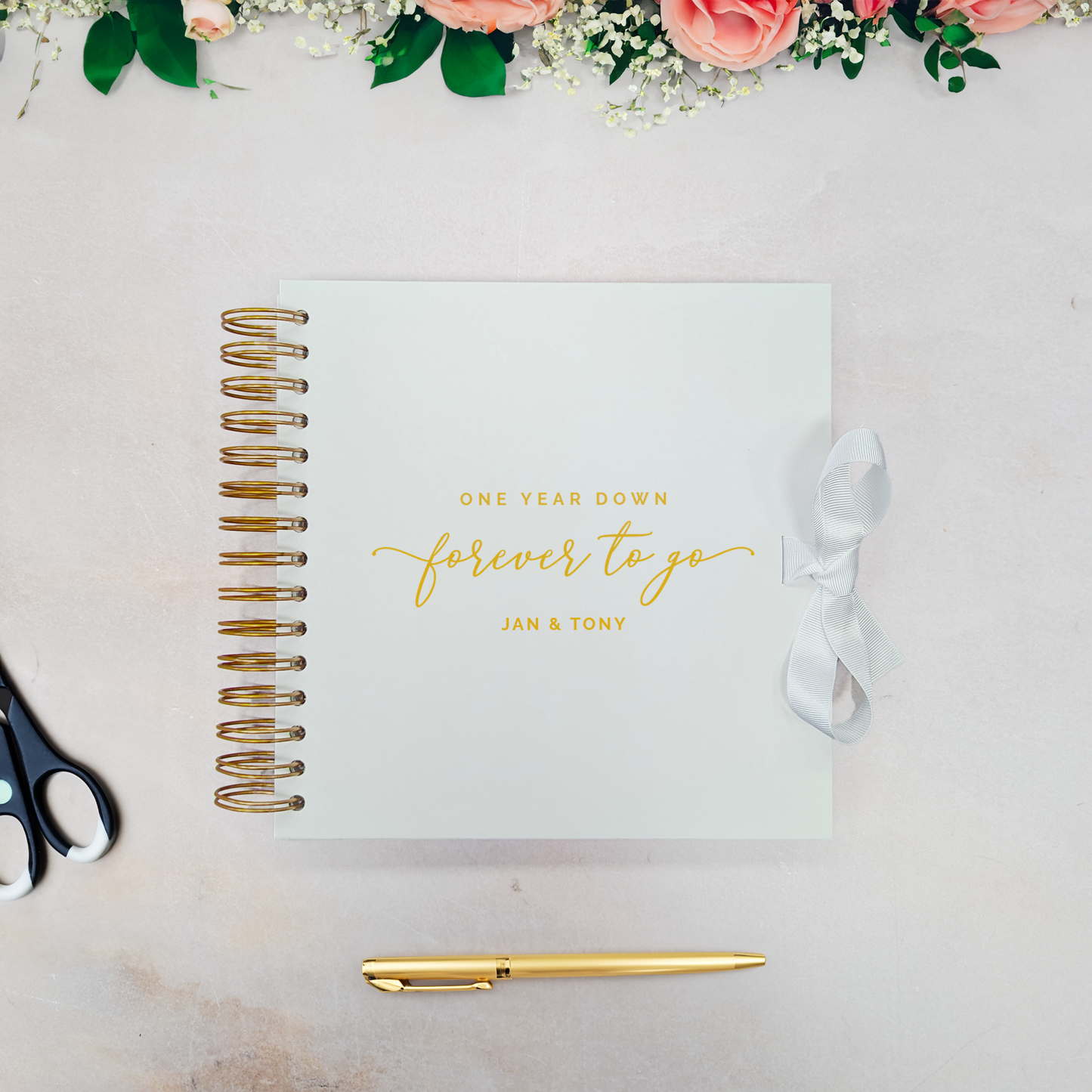 Personalised Anniversary Scrapbook - 'One Year Down, Forever to Go' - 8x8"