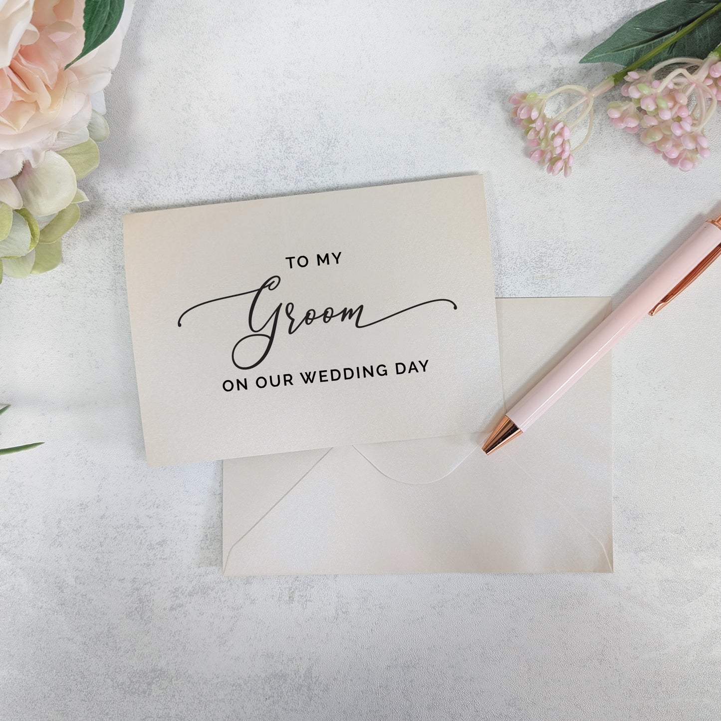 To My Groom on Our Wedding Day – A6 Pearlescent Card with Envelope & Wax Seal