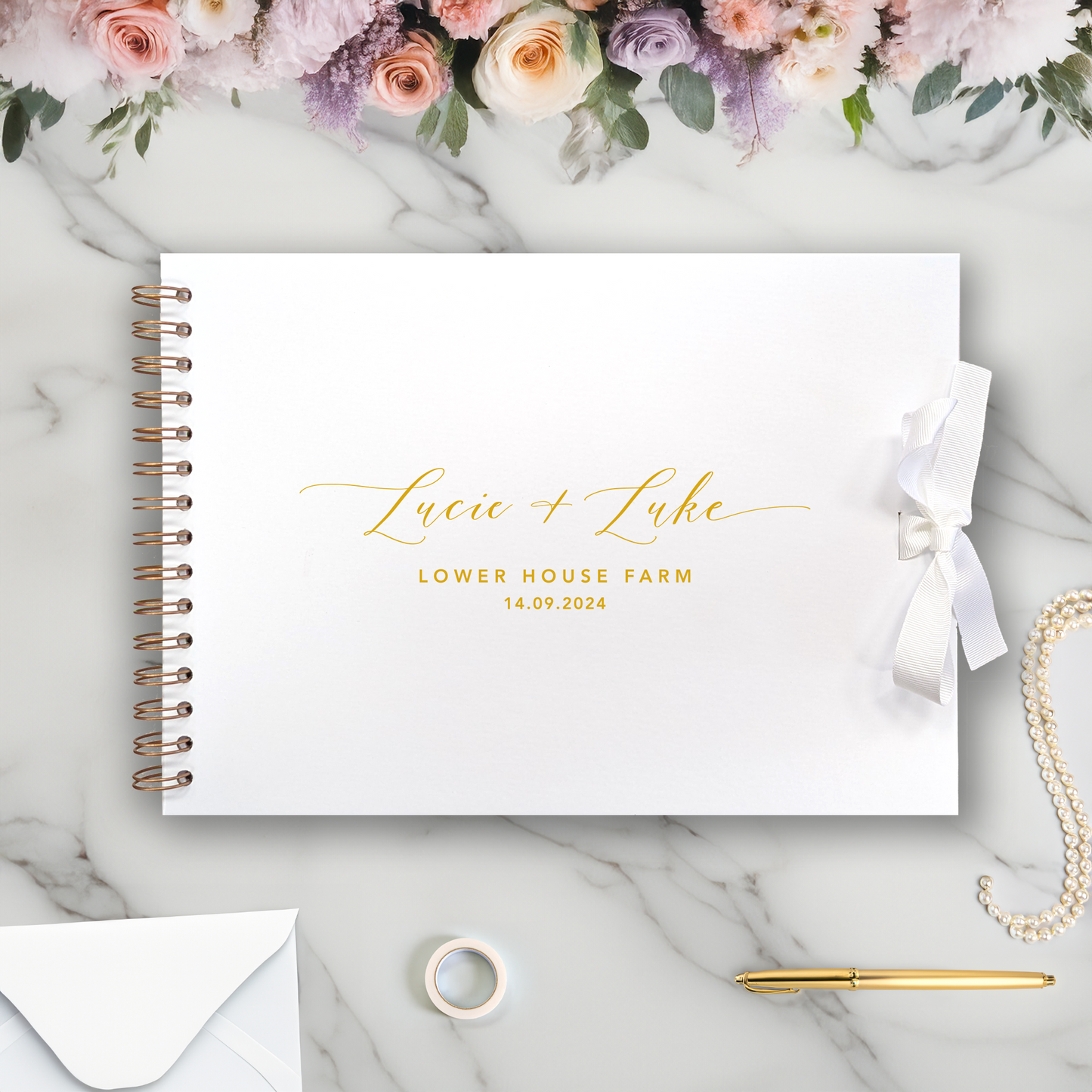 Calligraphy Style Personalised Wedding Guestbook A4