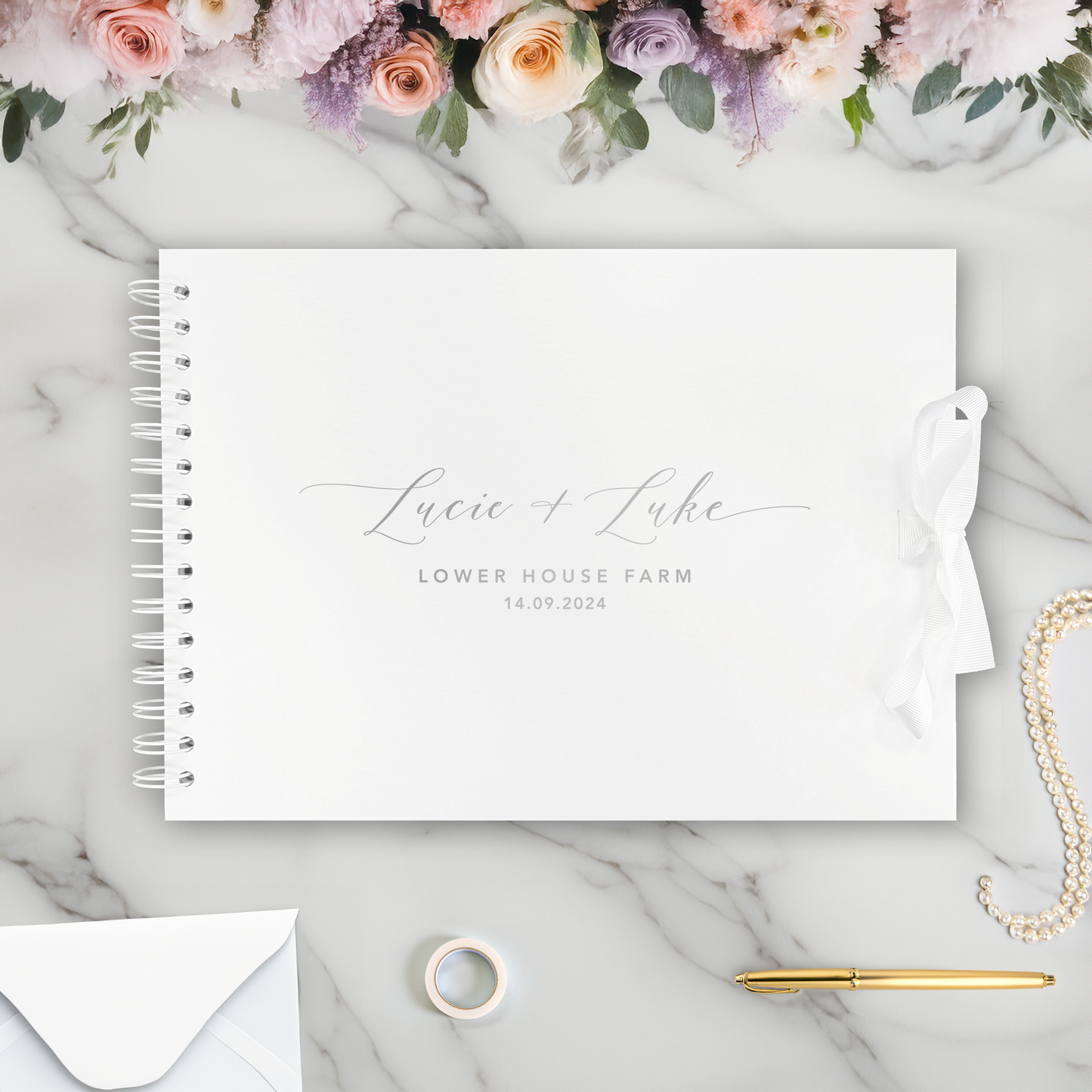 Calligraphy Style Personalised Wedding Guestbook A4