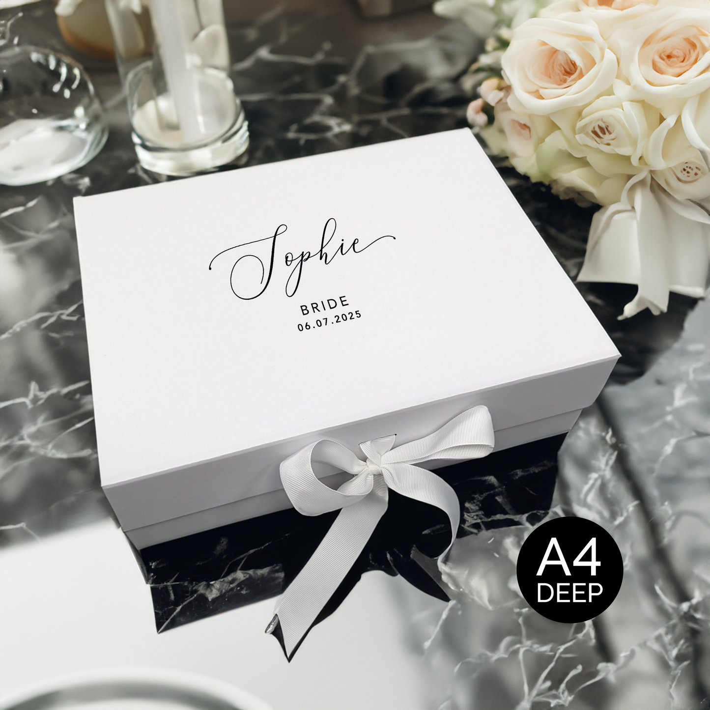 Personalised Wedding Gift Box for Bride or Groom - White, Navy & Black - Multi Size - Large, A4 and XL