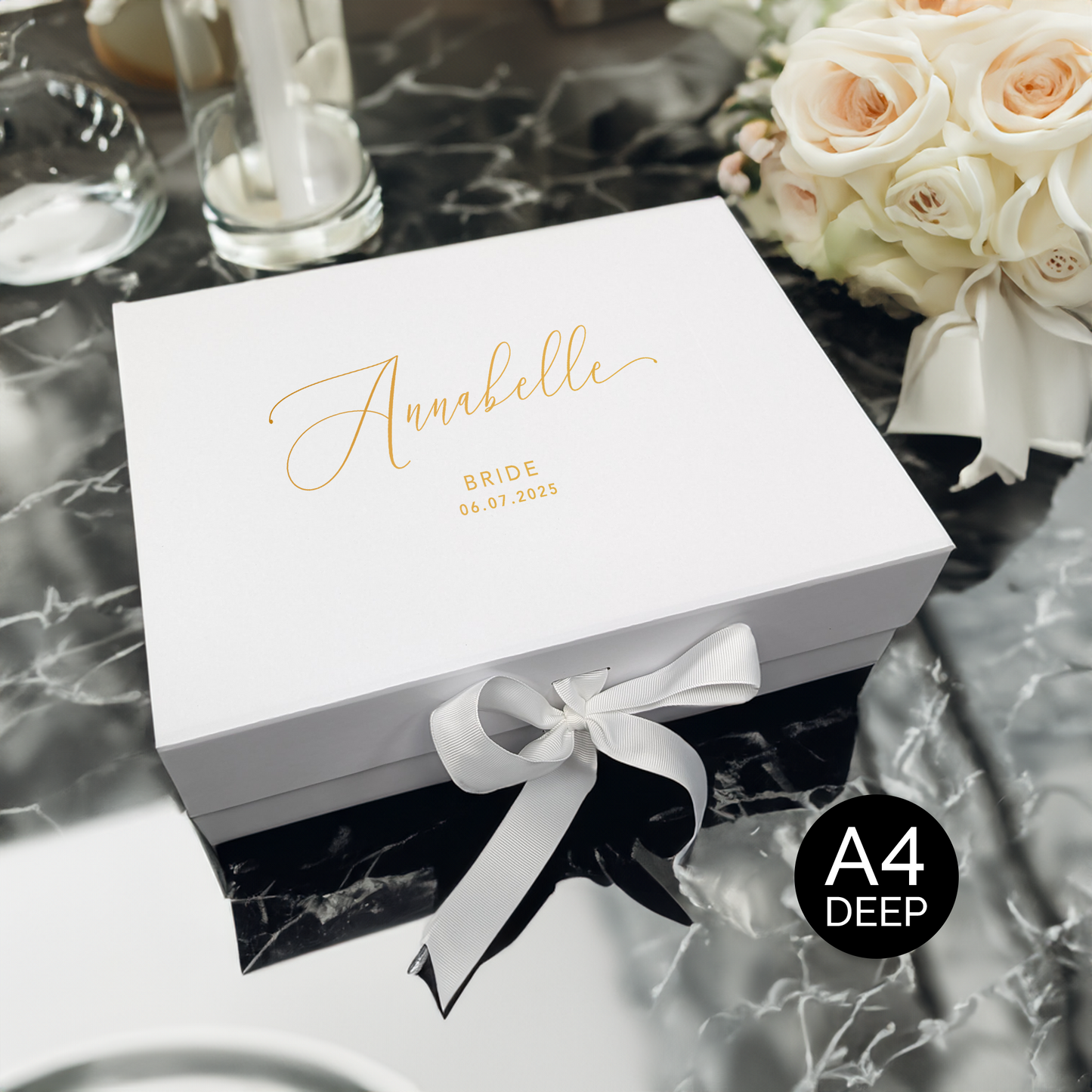 Personalised Wedding Gift Box for Bride or Groom - White, Navy & Black - Multi Size - Large, A4 and XL