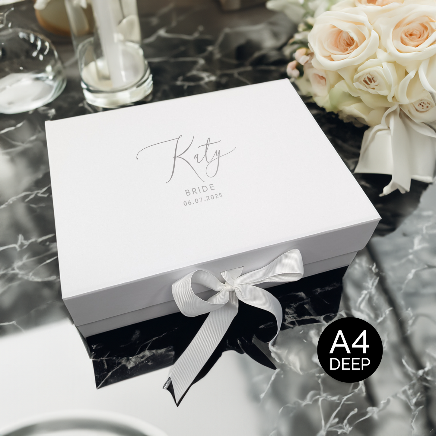 Personalised Wedding Gift Box for Bride or Groom - White, Navy & Black - Multi Size - Large, A4 and XL