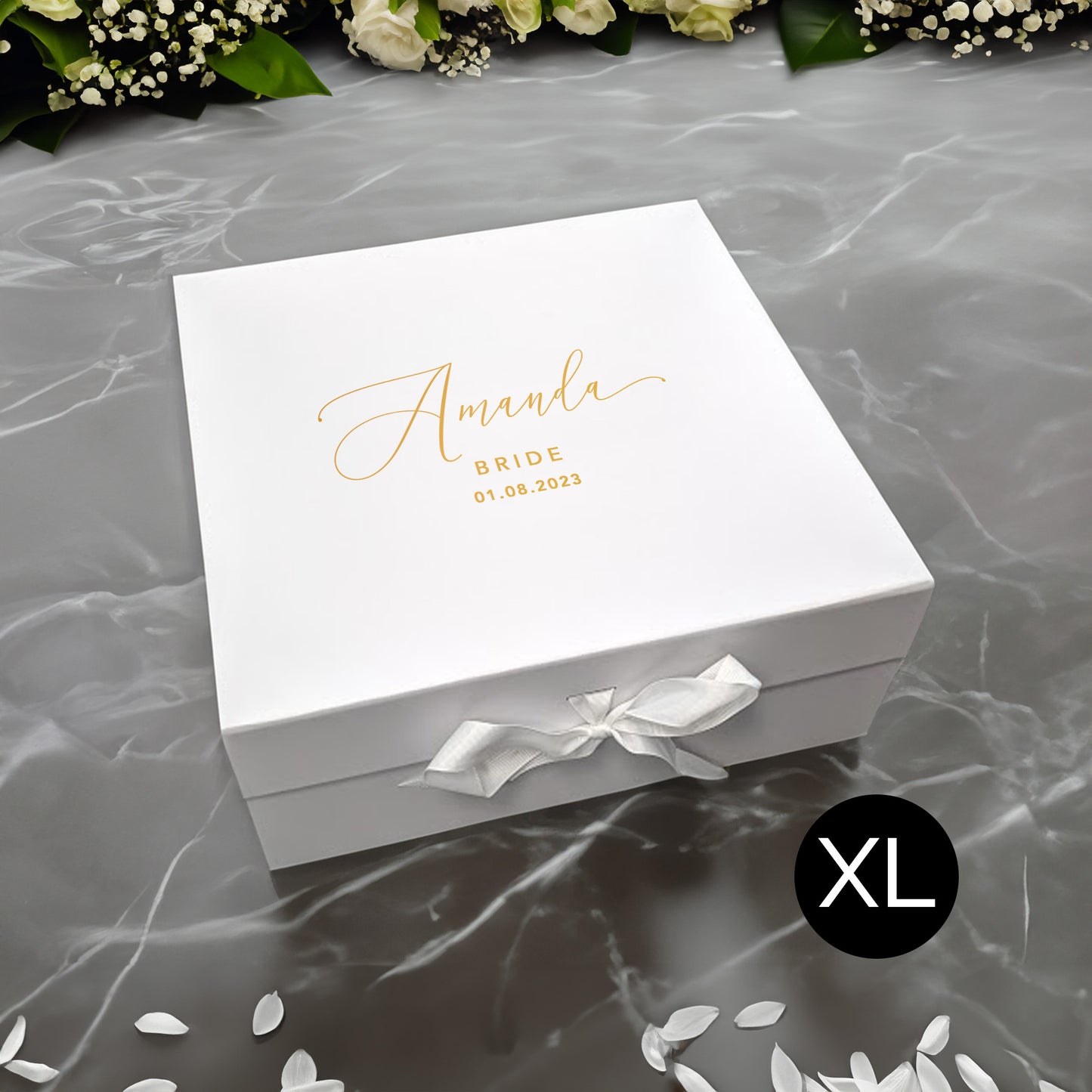 Personalised Wedding Gift Box for Bride or Groom - White, Navy & Black - Multi Size - Large, A4 and XL