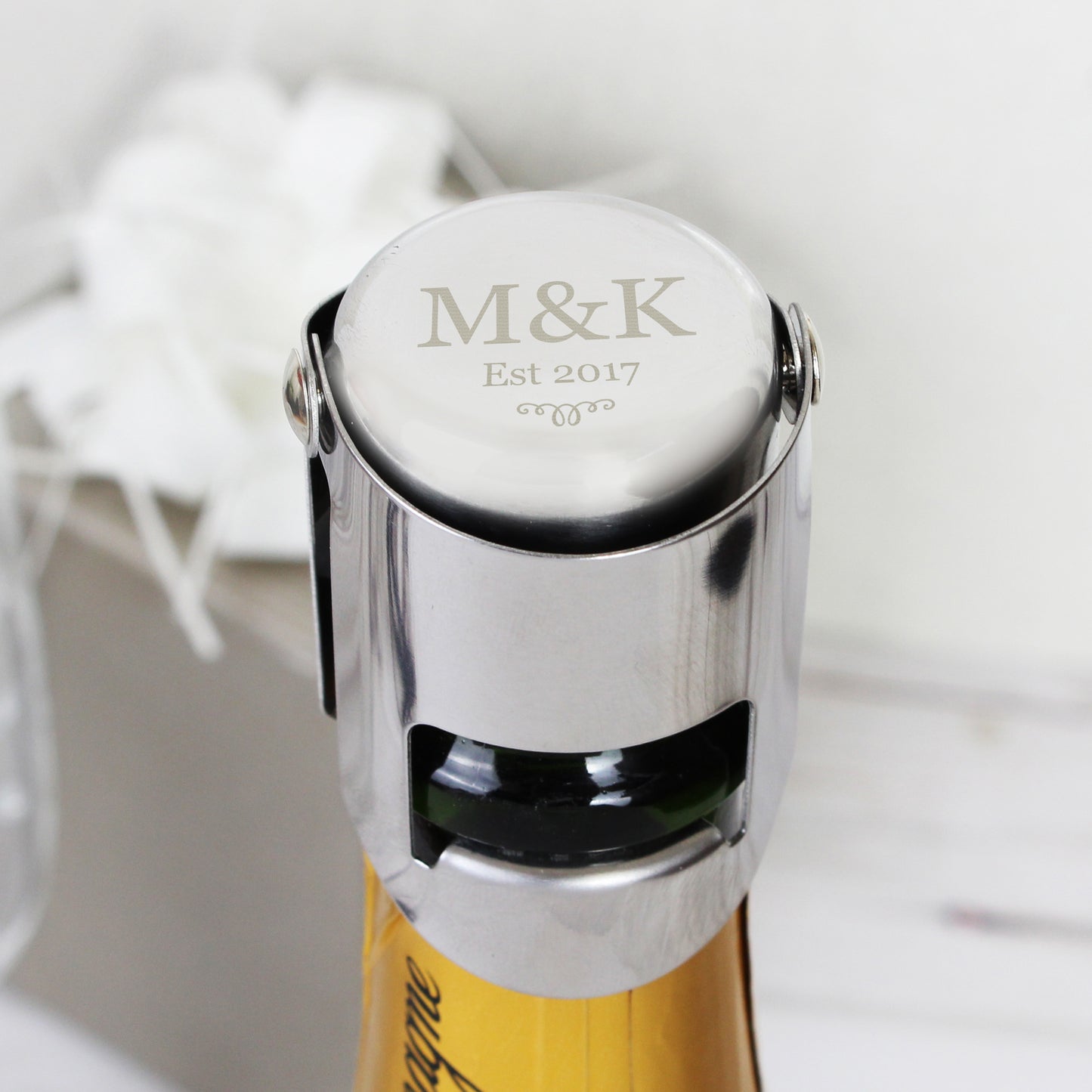 Personalised Bottle Stopper with Mongram and Date - Couple Gift