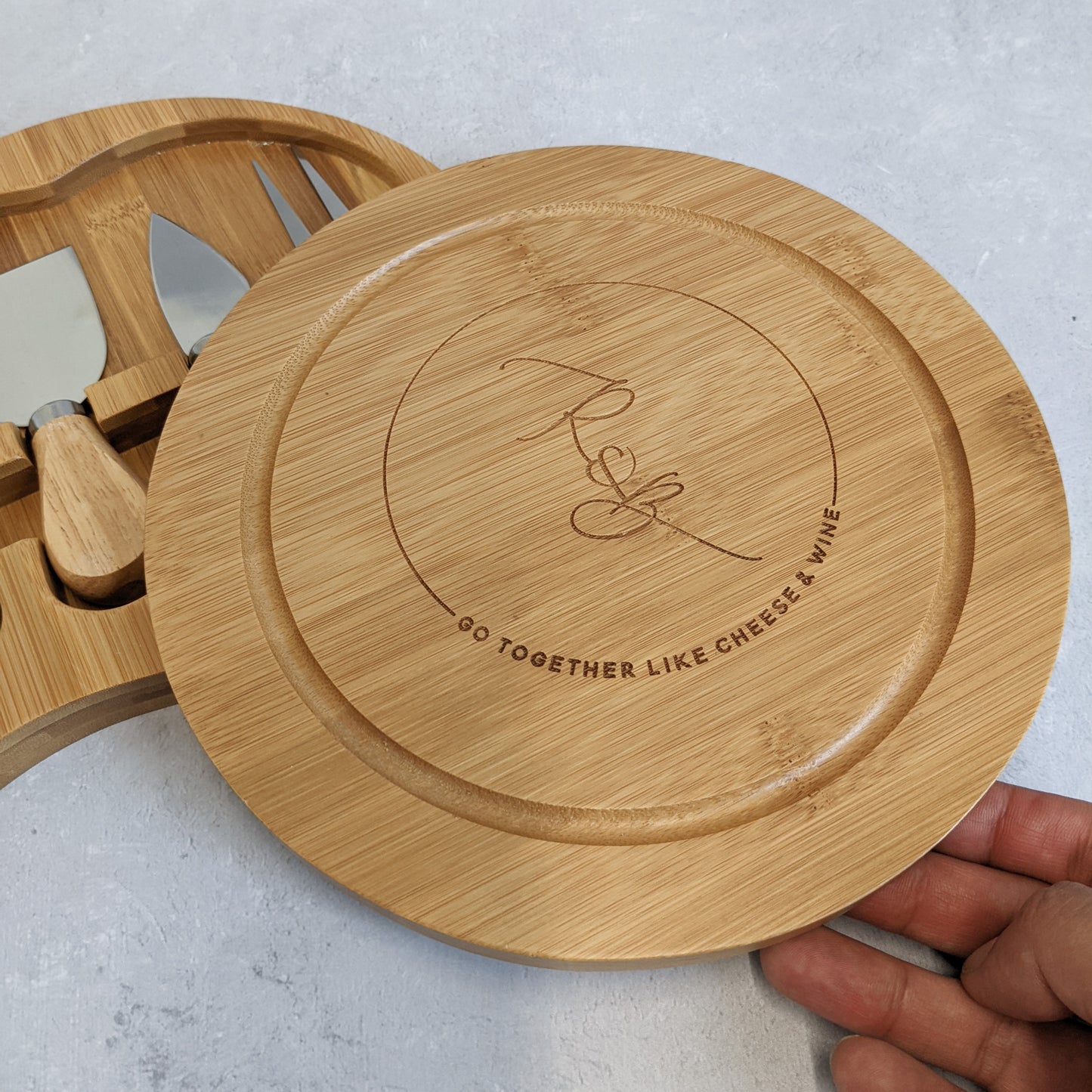 Wood Cheese Board Engraved Personalised - Serving Set - Wedding Anniversary Gift