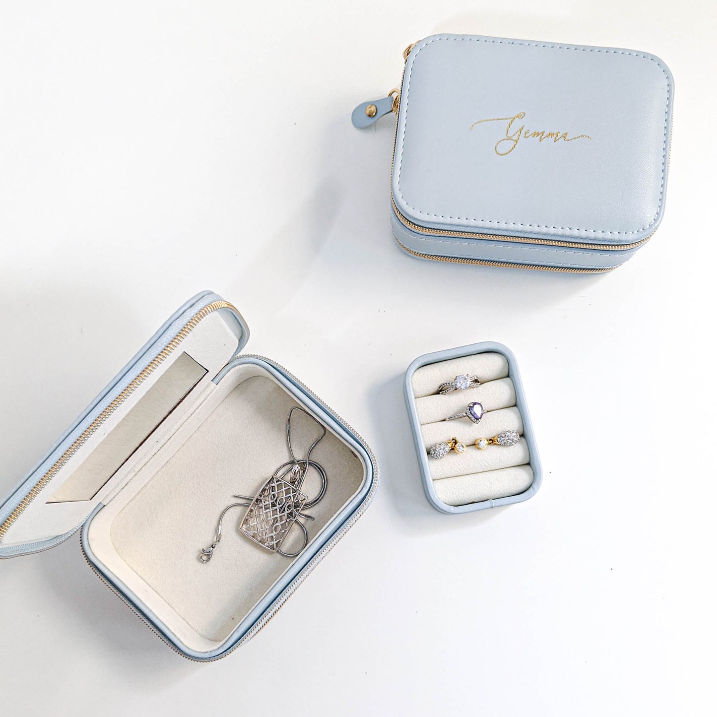 Pearl Blue Travel Jewellery Box - Personalised