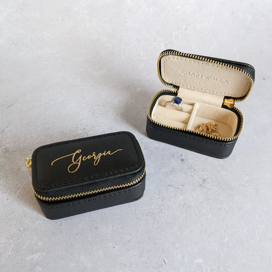 Mini Black Travel Jewellery Box - Personalised
