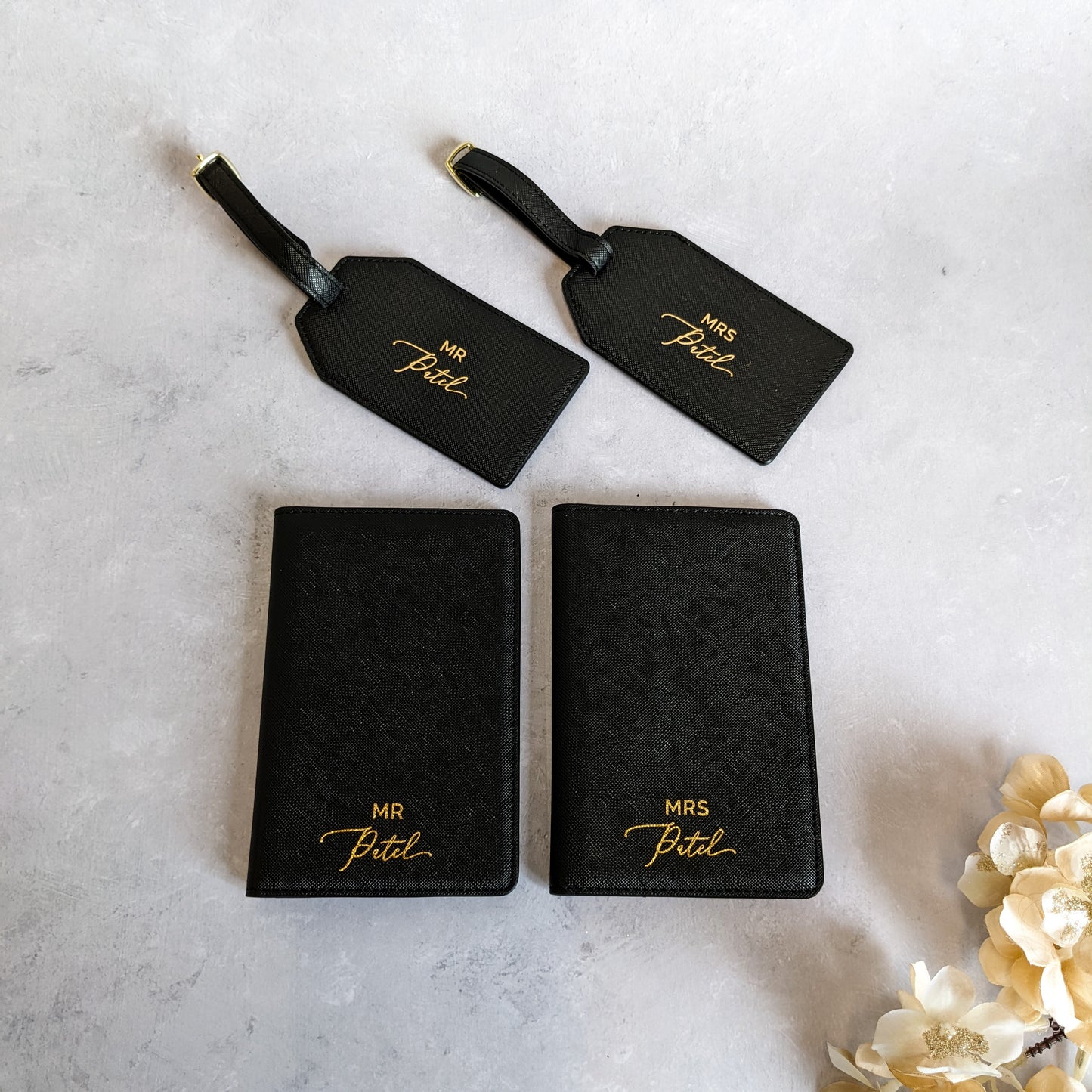 Personalised His & Hers Passport Holders & Luggage Tags - Black - Premium Edition