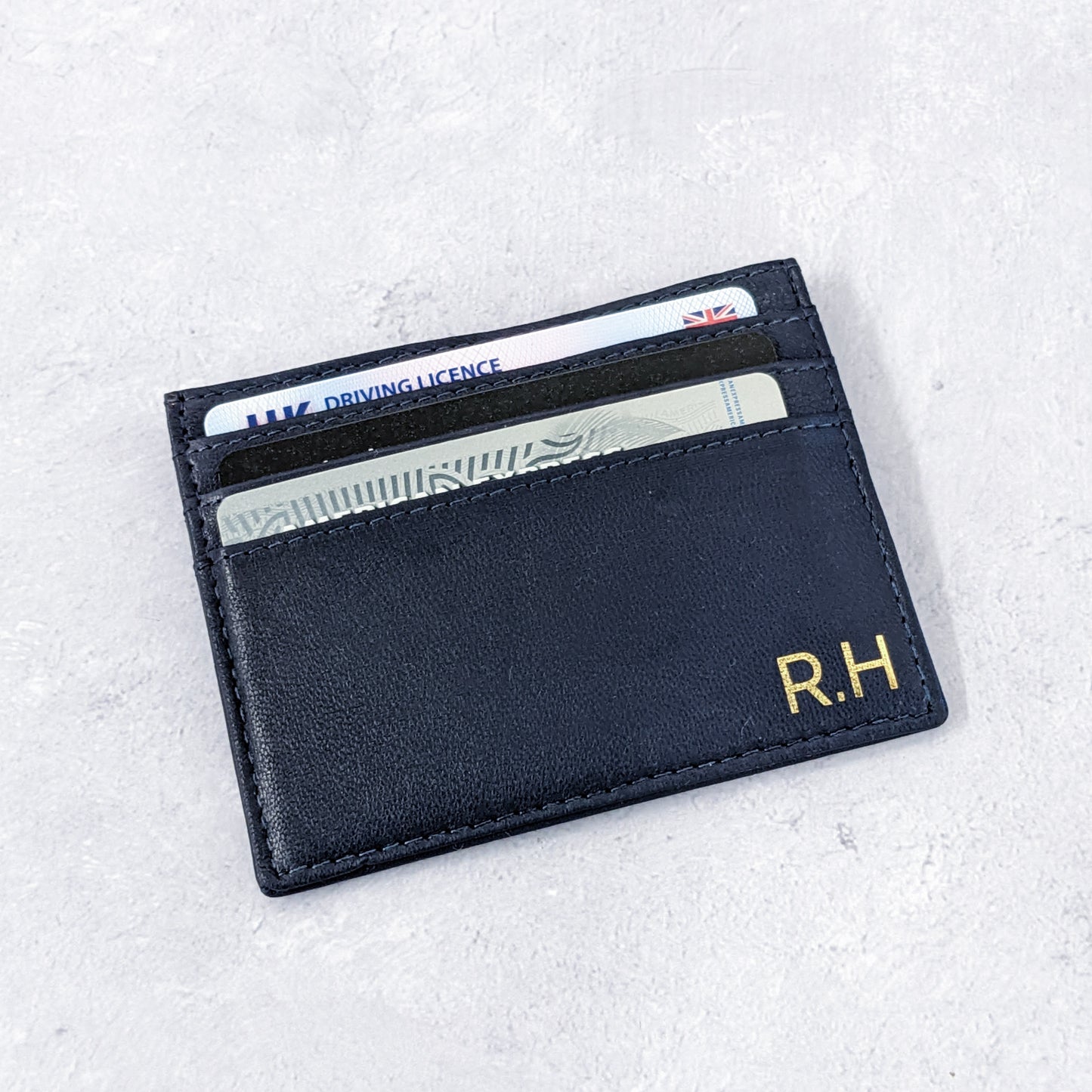 Personalised Credit Card Holder - Unisex - Genuine Leather - Black and Navy