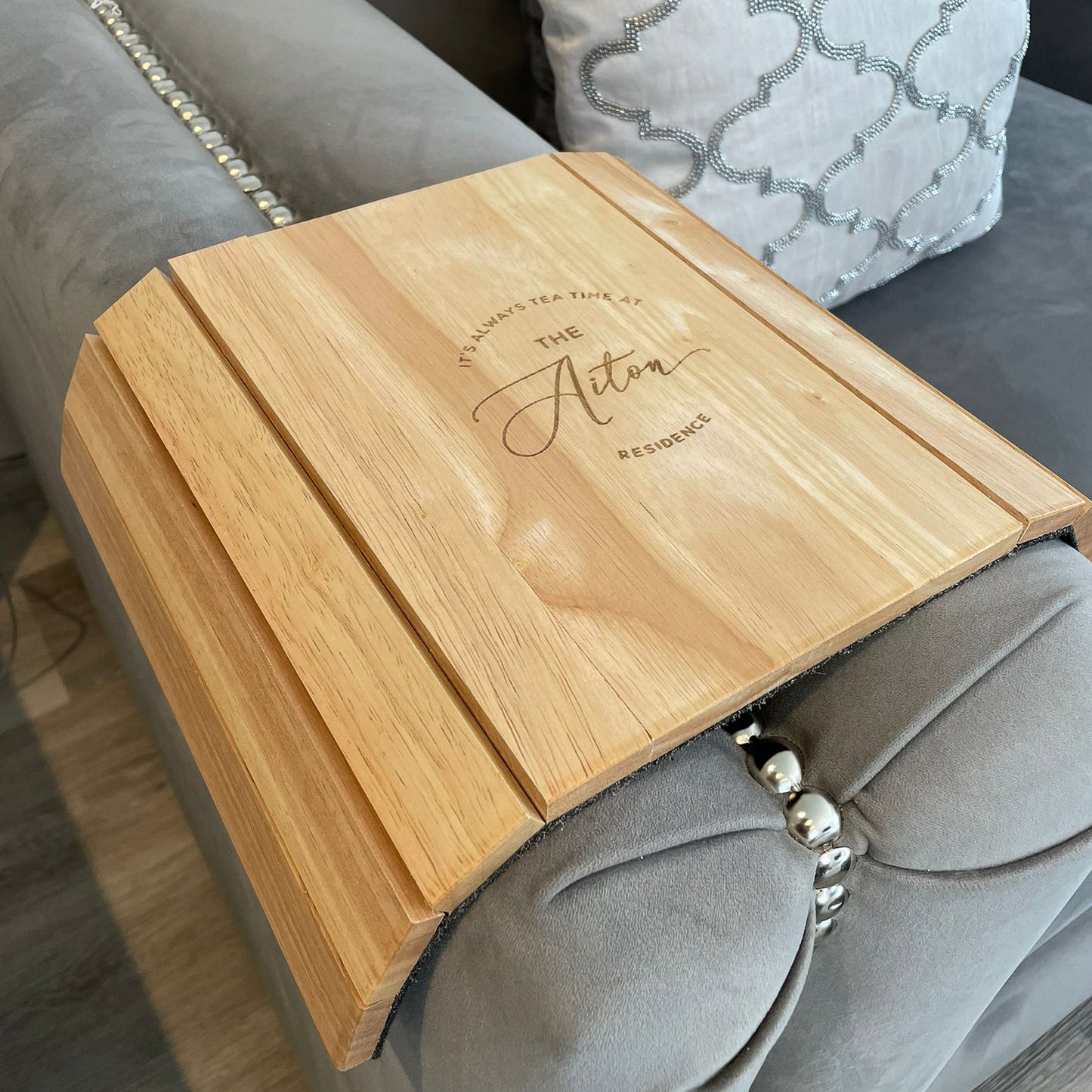 Family Personalised Wooden Sofa Tray - It's always tea time