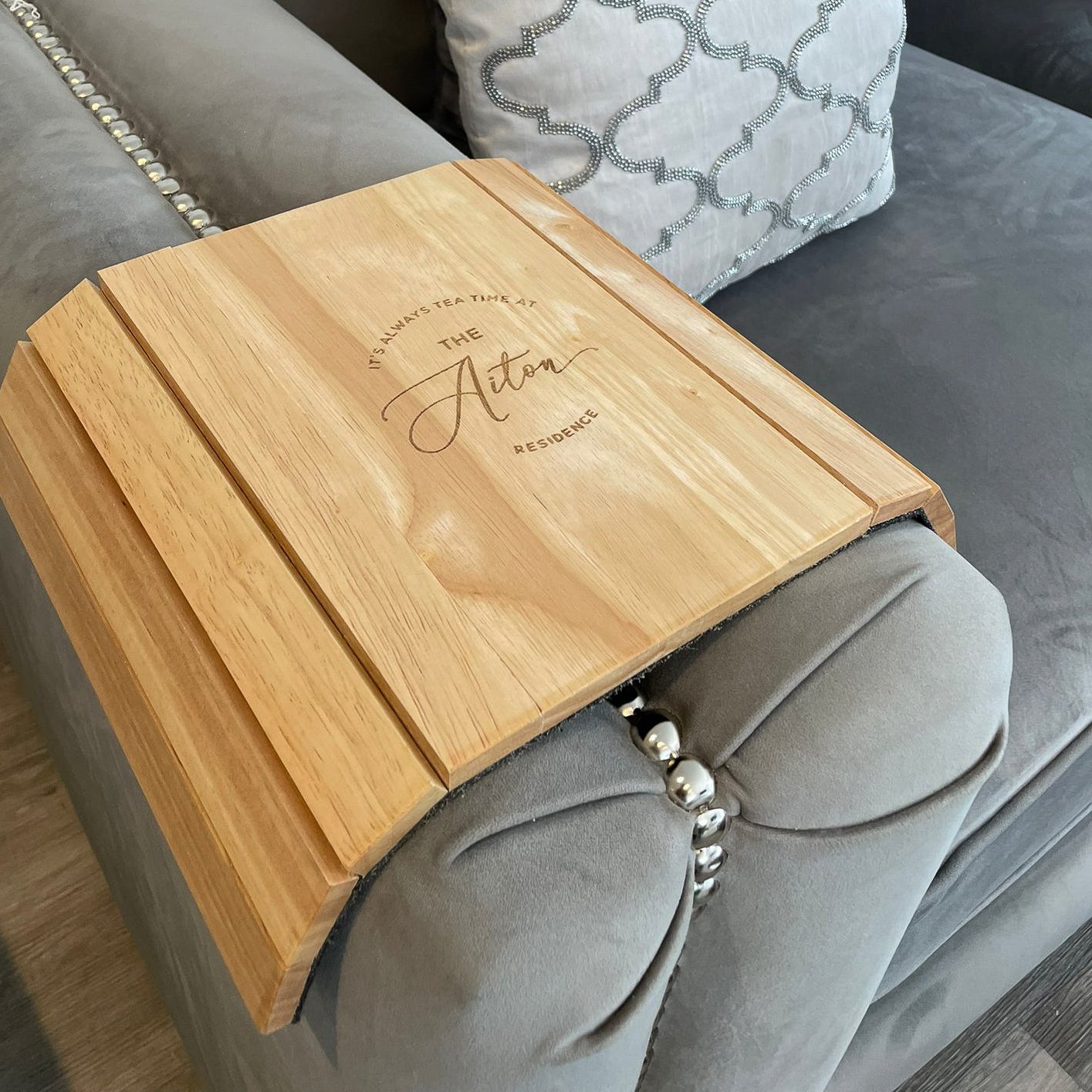 Family Personalised Wooden Sofa Tray - It's always tea time