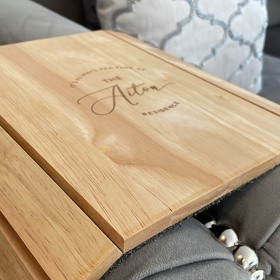 Family Personalised Wooden Sofa Tray - It's always tea time