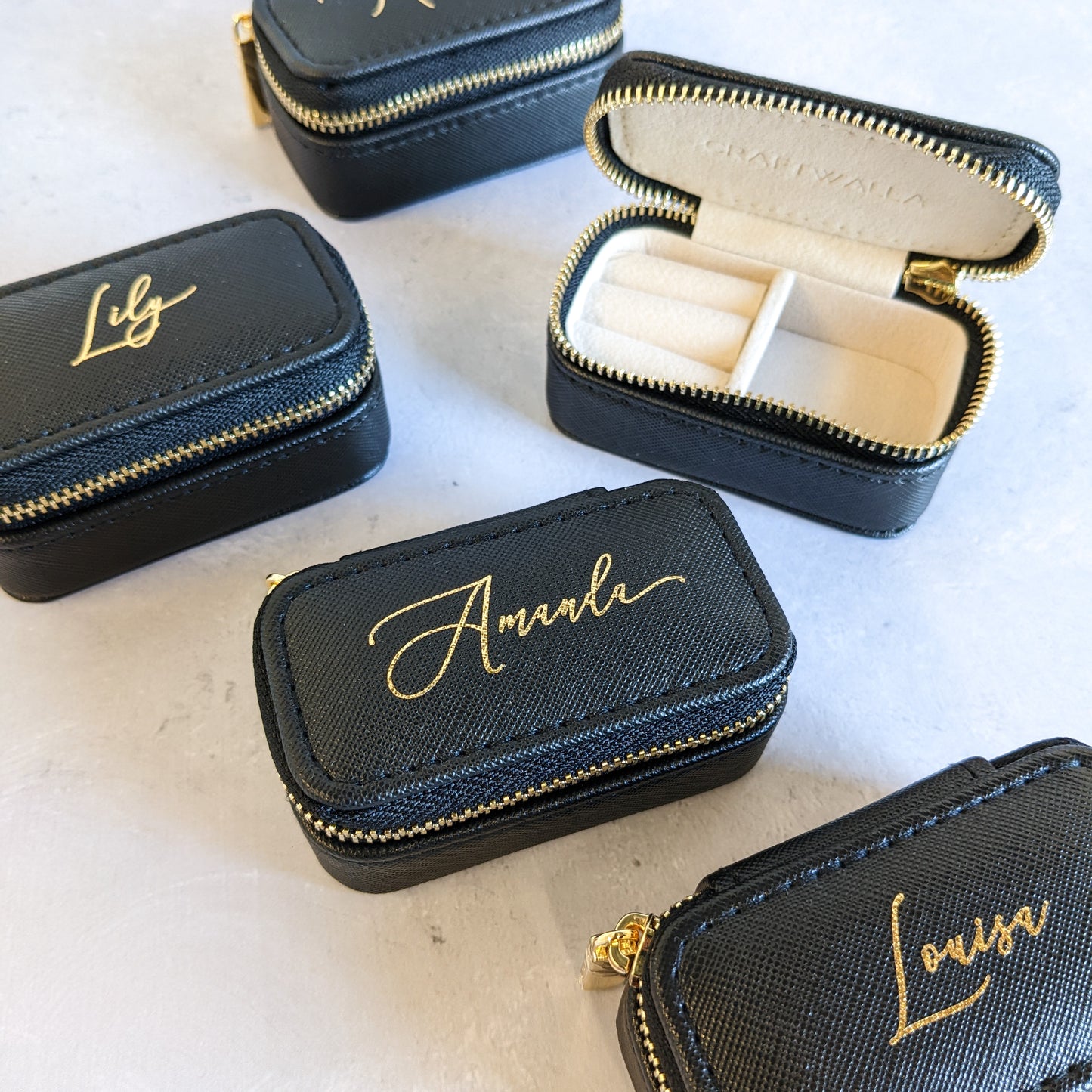 Mini Black Travel Jewellery Box - Personalised