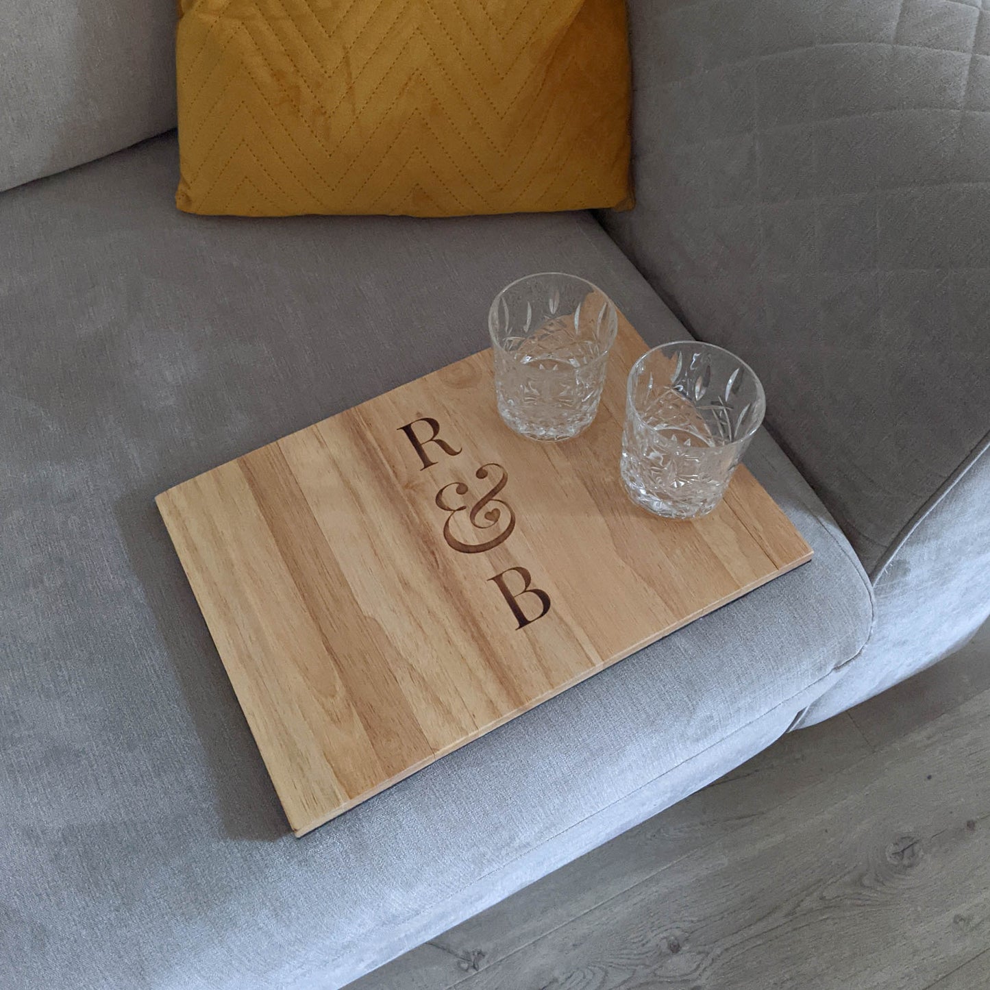 Personalised Wooden Sofa Tray - Initials