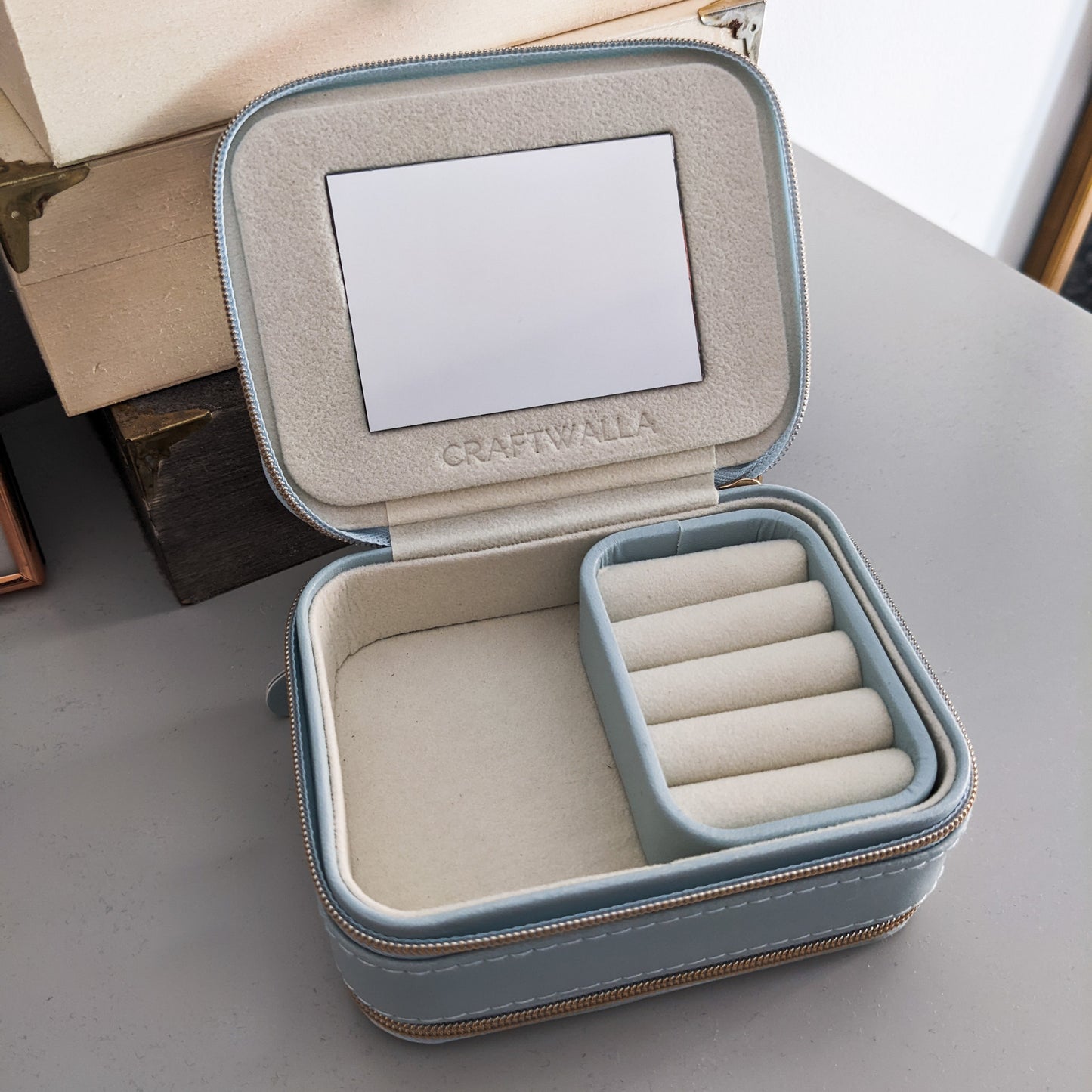 Pearl Blue Travel Jewellery Box - Personalised