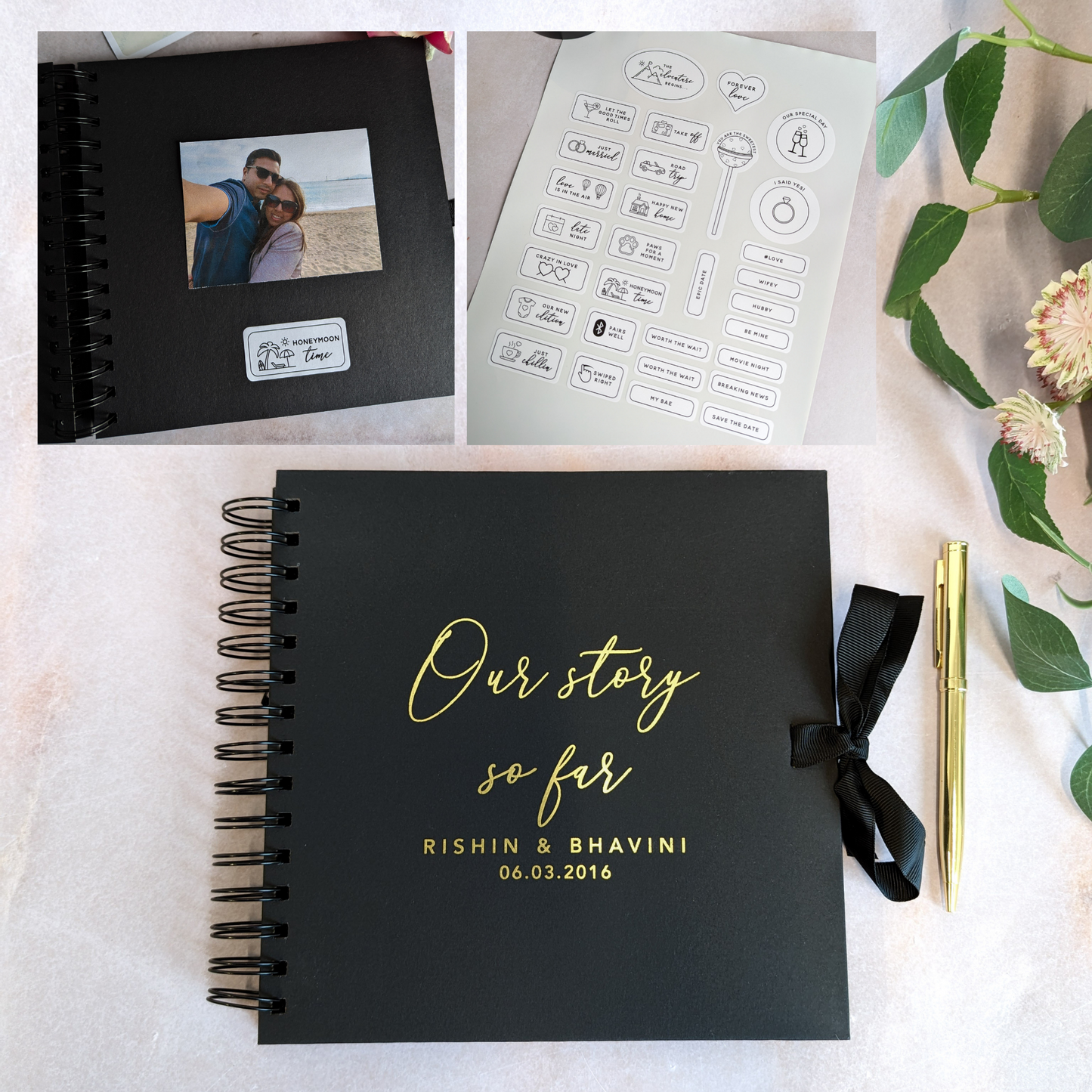 Personalised Anniversary Scrapbook - 'Our Story So Far' - Black Coil