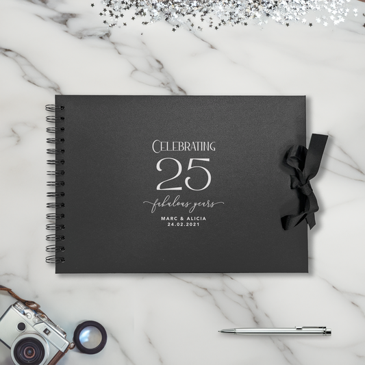 25 Year Silver Anniversary A4 Black Scrapbook - Personalised