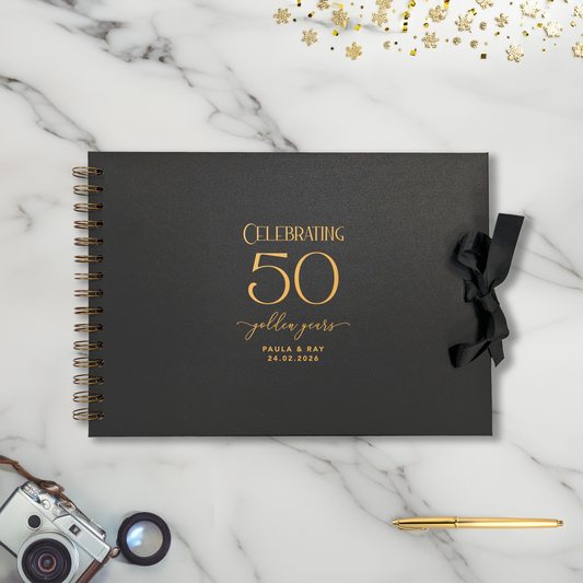50 Year Golden Anniversary A4 Black Scrapbook - Personalised
