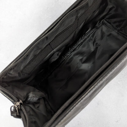 Black Leather Personalised Washbag - with Wide Opening & Bottom Compartment