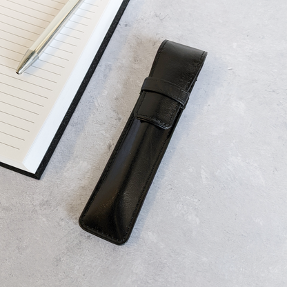 Pen Case - Real Leather - Black and Brown - Holder Pouch Active