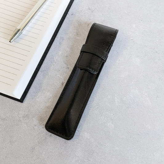 Pen Case - Real Leather - Black and Brown - Holder Pouch Active