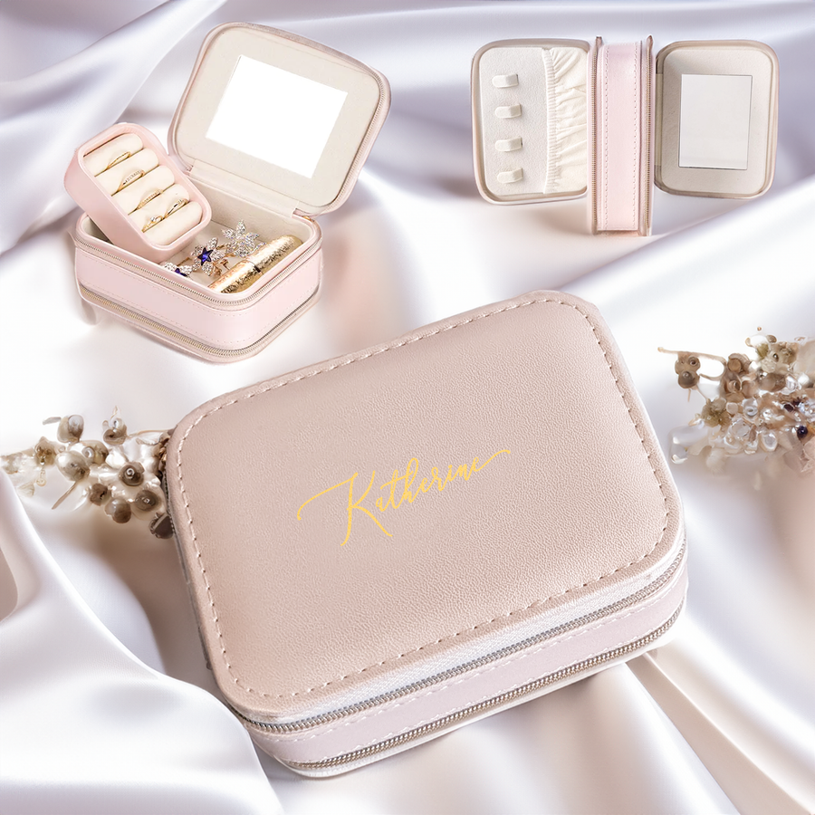 Personalised blush pink jewellery box with name