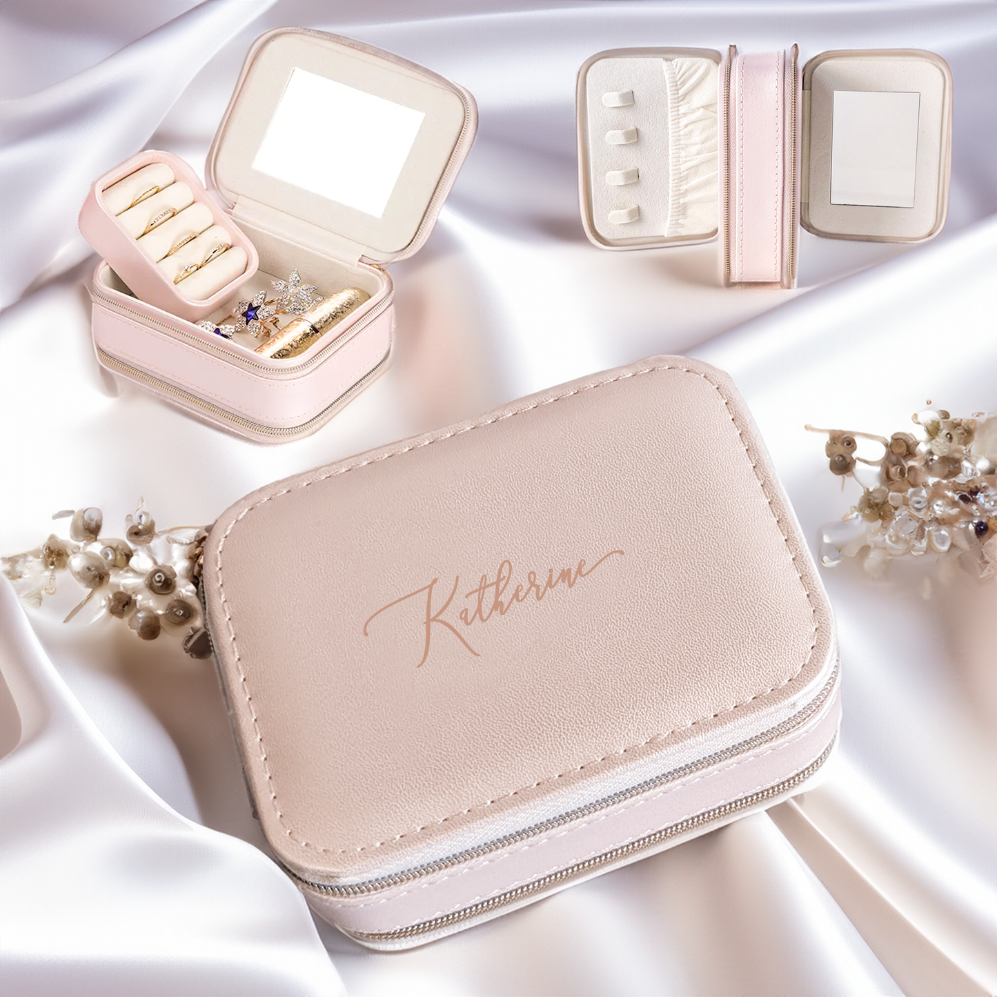 Blush Pink Travel Jewellery Box - Personalised
