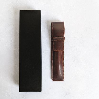 Pen Case - Real Leather - Black and Brown - Holder Pouch Active
