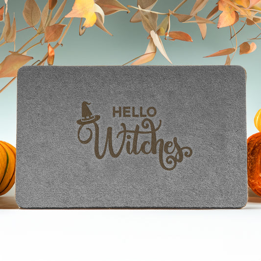 Hello Witches Doormat - Grey/Brown Synthetic Weatherproof Coir for Outdoor or Indoor Use