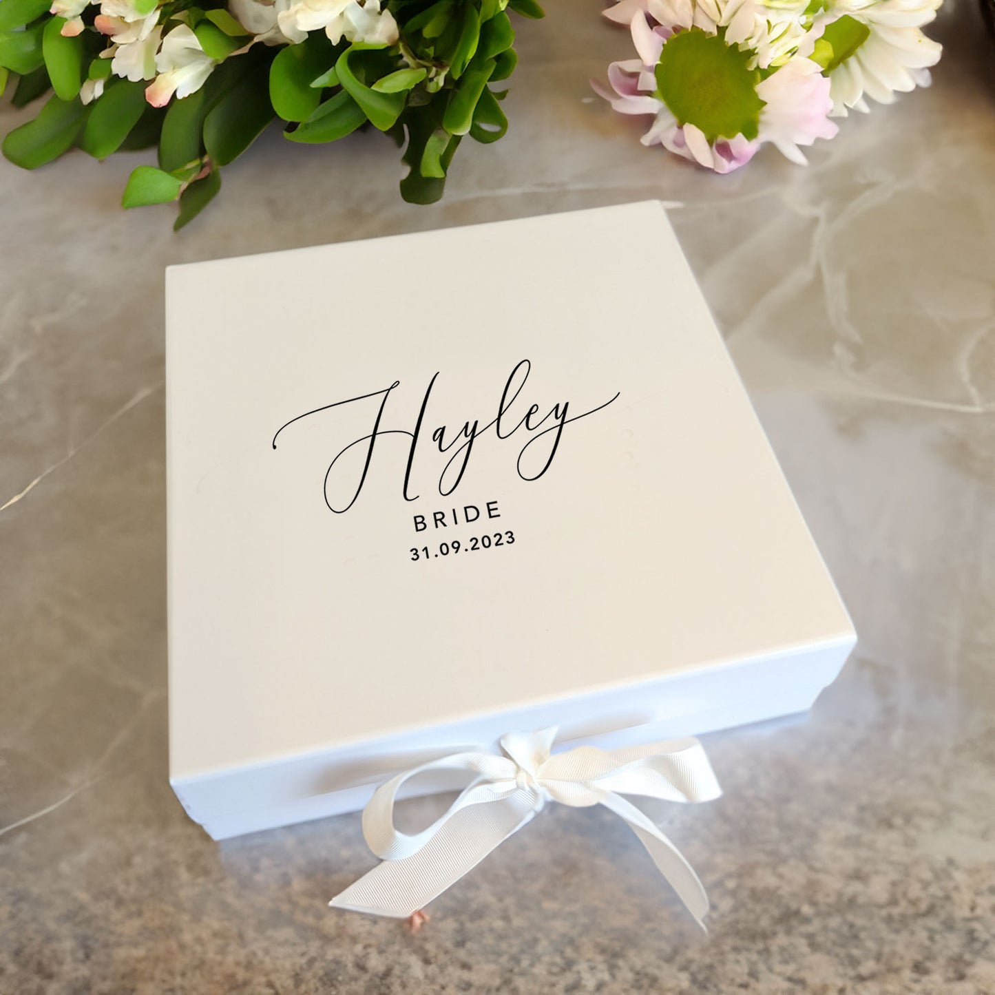 Large Personalised Wedding Gift Box for Bride or Groom - White, Navy & Black