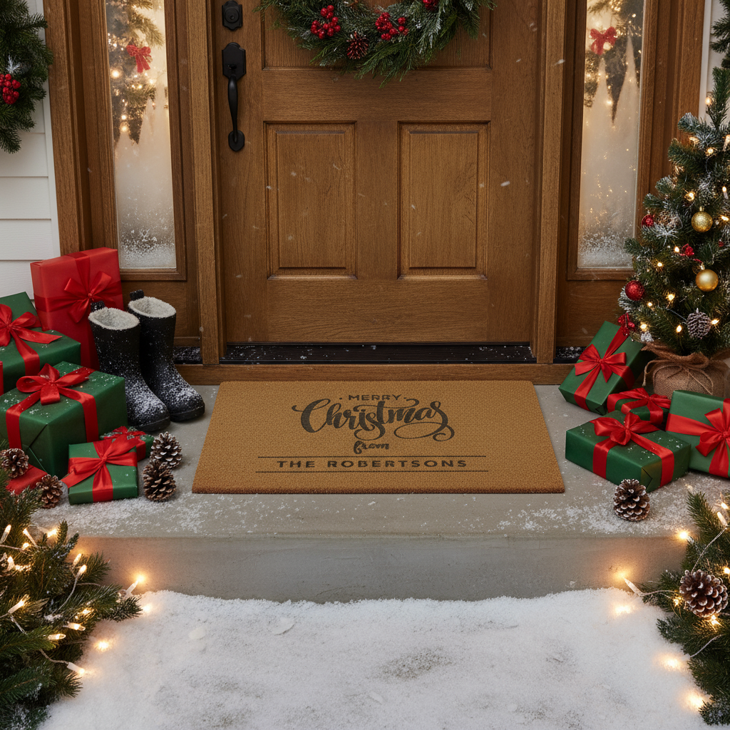 Merry Christmas Personalised Doormat | Brown | Home Gift | Indoor and Outdoor Use | Weatherproof