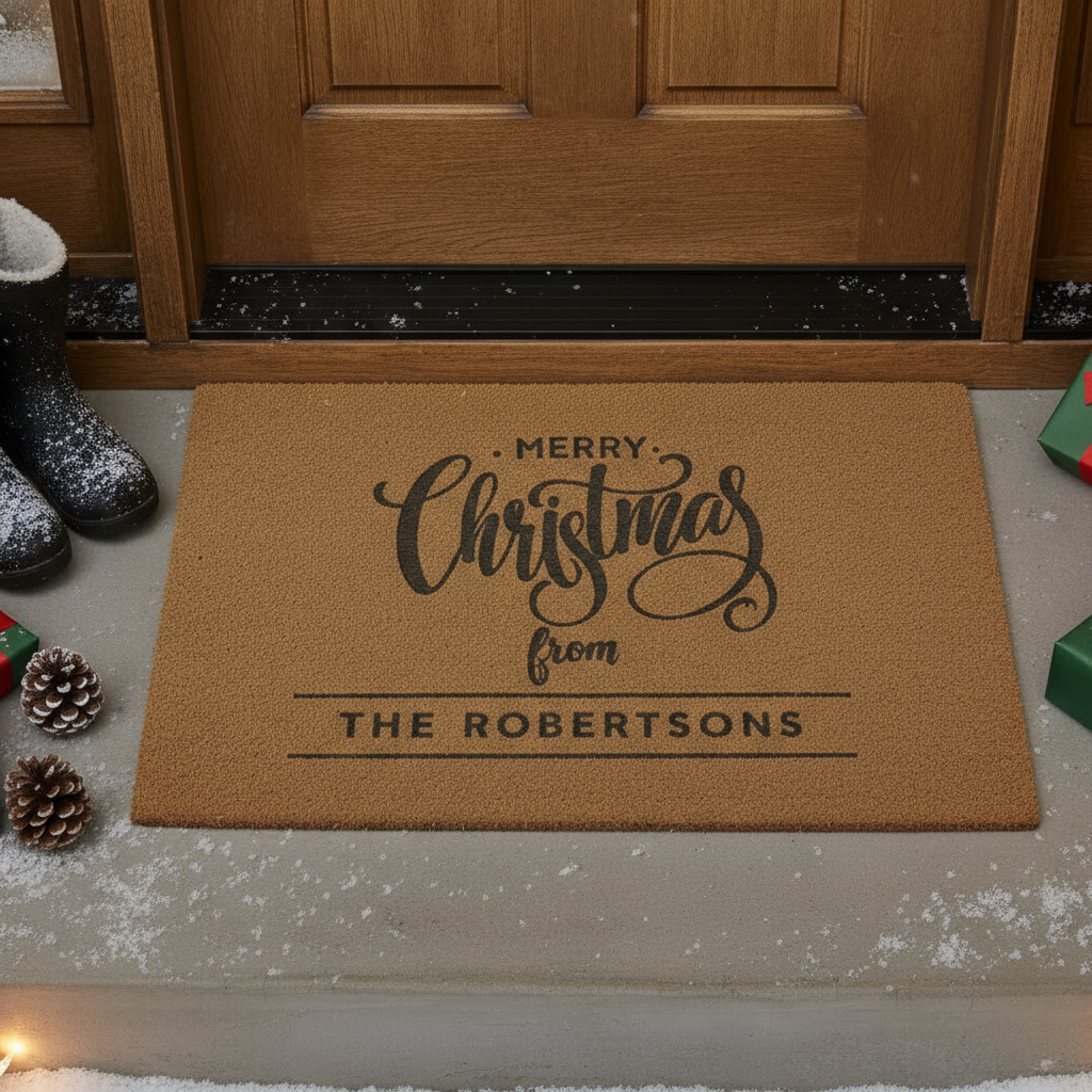 Merry Christmas Personalised Doormat | Brown | Home Gift | Indoor and Outdoor Use | Weatherproof