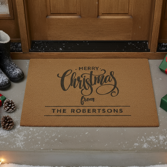 Merry Christmas Personalised Doormat | Brown | Home Gift | Indoor and Outdoor Use | Weatherproof