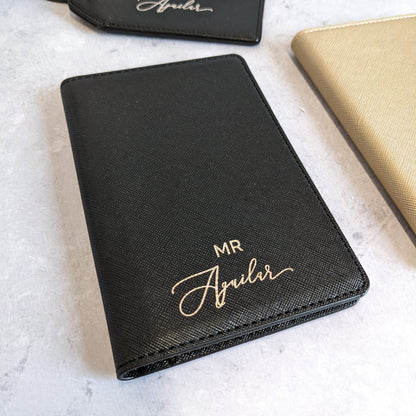 Personalised His & Hers Passport Holders & Luggage Tags - Black & Nude Pink