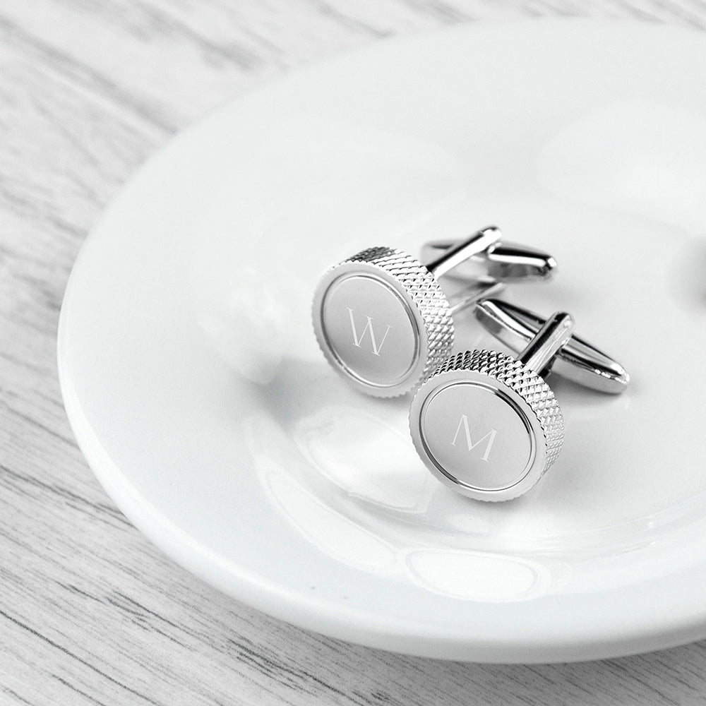 Monogram Rhodium Silver Plated Cufflinks - Engraved & Personalised