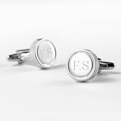 Monogram Rhodium Silver Plated Cufflinks - Engraved & Personalised