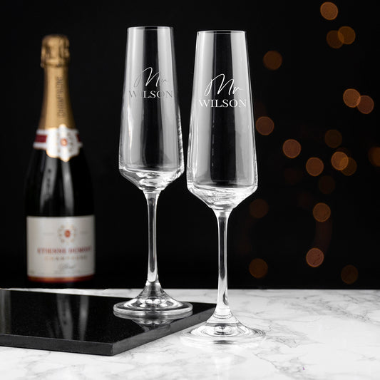 Mr & Mrs Champagne Flutes - Personalised Wedding Gift