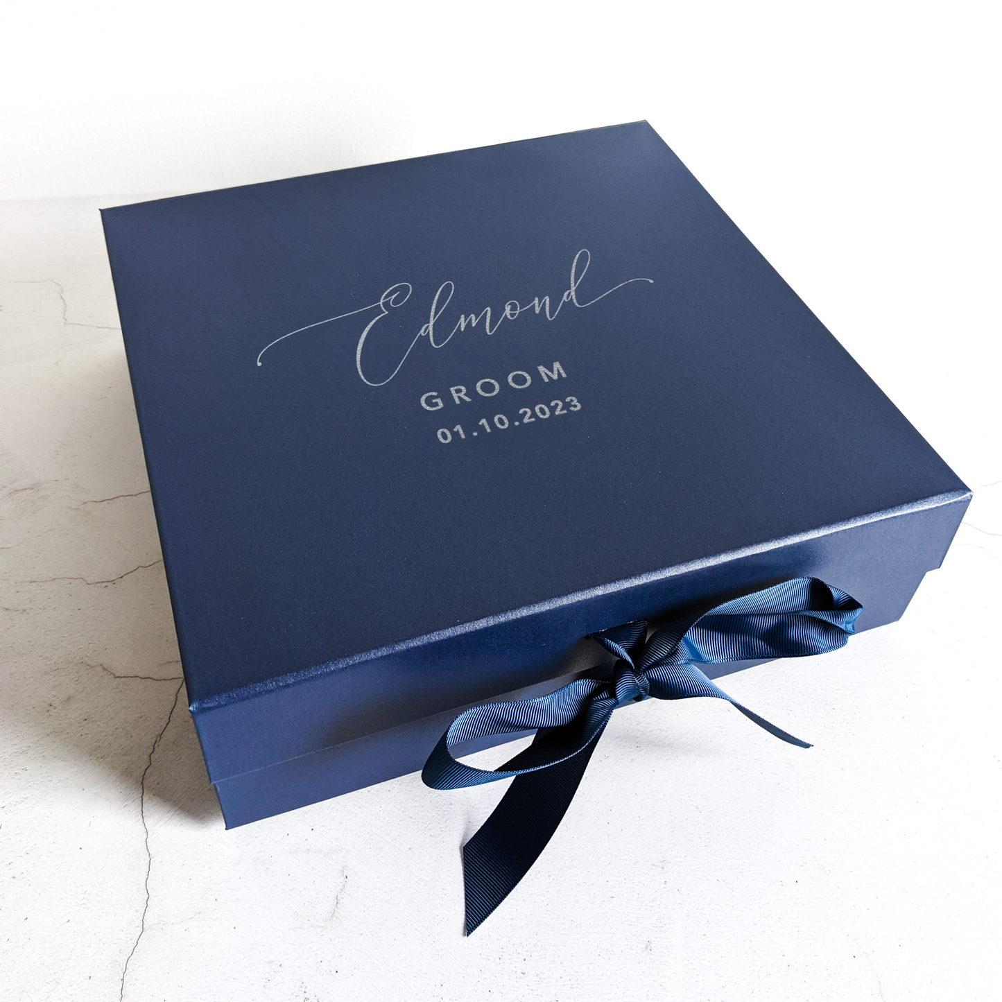 Large Personalised Wedding Gift Box for Bride or Groom - White, Navy & Black
