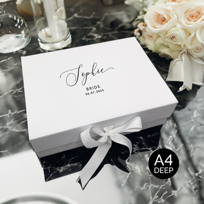 Personalised Wedding Gift Box for Bride or Groom - White, Navy & Black - Multi Size - Large, A4 and XL